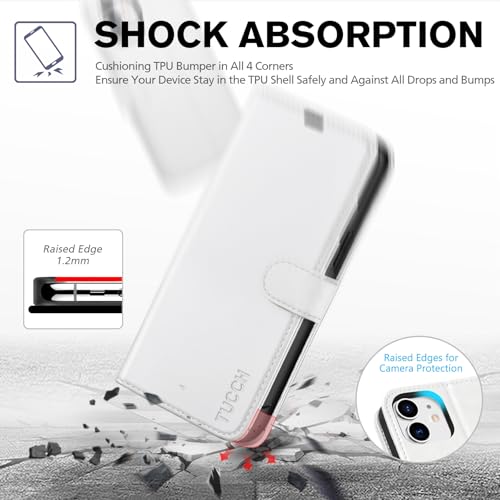 TUCCH Wallet Case for iPhone 12 Pro/iPhone 12 (6.1"), 3 Card Slots, White | RFID Blocking, Viewing Stand, Shockproof TPU Shell, PU Leather, Magnetic Closure, Protective Folio Flip Cover - color: White
