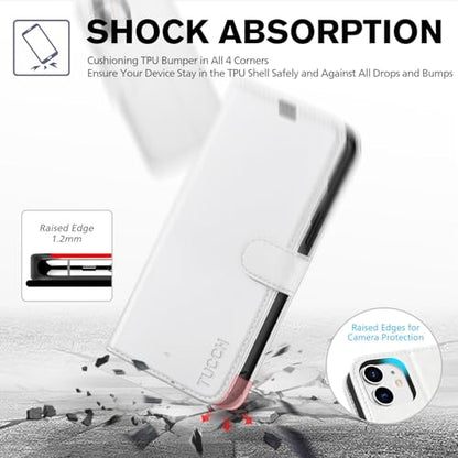 TUCCH Wallet Case for iPhone 12 Pro/iPhone 12 (6.1"), 3 Card Slots, White | RFID Blocking, Viewing Stand, Shockproof TPU Shell, PU Leather, Magnetic Closure, Protective Folio Flip Cover - color: White