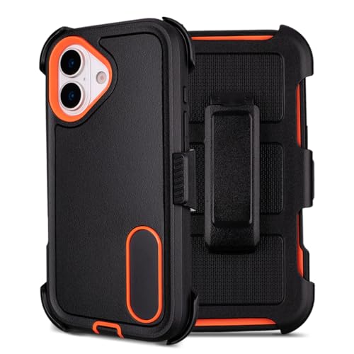Defender for Phone Case iPhone 17 Case with Belt Clip Holster Black Orange | Heavy Duty Rugged Protective Phone Case, Dual Layer Shockproof Cover - color: Black-Orange