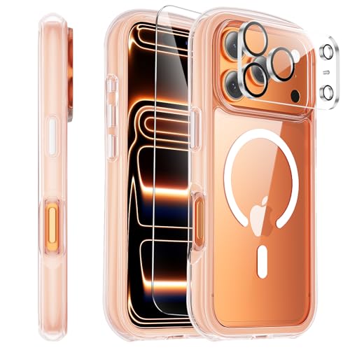 3-in-1 Air for iPhone 17 Pro Max Case with Screen Protector & Camera Lens Protector,[Fits MagSafe][Military-Grade Protection] [4-Side Built-in Airbag] Shockproof Case for 17 Pro Max (Clear-White) - color: Silver-Airbag, size: Iphone 17 Pro Max