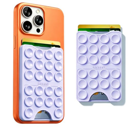 Anteel Silicone Phone Wallet Pocket, Suction Cup Phone Card Holder Adhesive Mount, Up to 3 Cards Can be Inserted, Hands-Free, Powerful Grip for Selfies and Videos, 2.28"x3.54" (Lavender) - color: Lavender