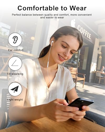[Apple MFi Certified] USB C Headphones Wired for iPhone 17 16 15 Pro Max - color: Off-white
