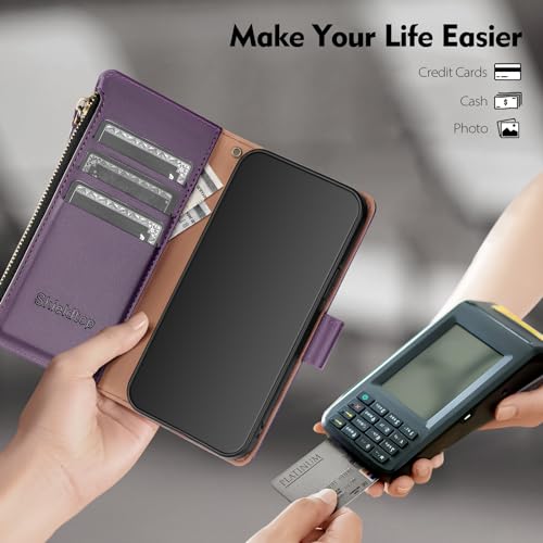 Shieldtop Compatible with Samsung Galaxy S23 5G Wallet Case with Card Holder,Women Men RFID Blocking PU Leather Flip Cover Wrist Strap Zipper Credit Card Slots,Phone Case for S23 5G 6.1",Dark Purple - color: Dark Purple, size: Galaxy S23 - 6.1"