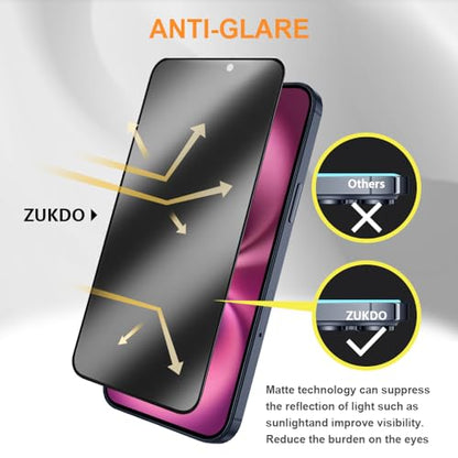 2 Pack for iPhone 16 6.1" Matte Privacy Screen Protector Anti-glare Anti-spy Tempered Glass Film Anti-fingerprint Easy Installation - size: iPhone 16