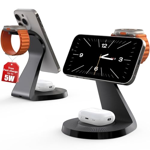 3 in 1 Charging Station for Apple Devices,Mag-Safe Charger Stand Fast Charging,Wireless Charger for iPhone 16/15/14/13/12 Series,& AirPods,& iWatch(USB-C Charger Included) - color: Black