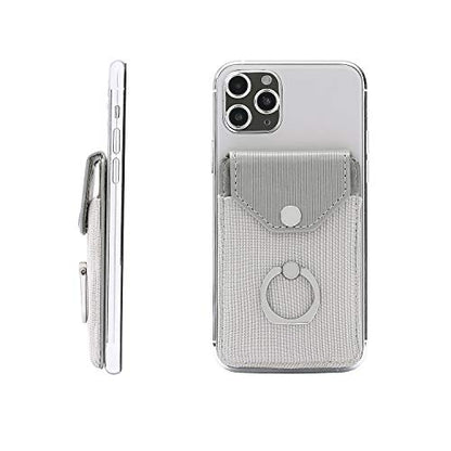 Self Adhesive Phone Card Wallet with Ring Stand Flip Cover, Polyester Grey - color: Polyester Grey