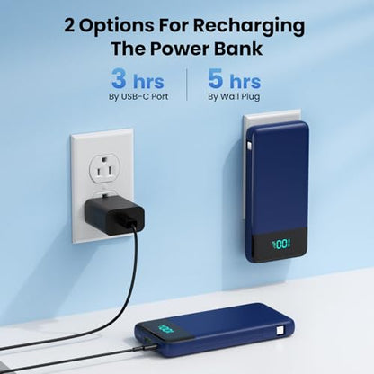 Portable Charger for iPhone with Built in Cables and Wall Plug,Upgraded 13800mAh Fast Charging USB C Power Bank,4 Outputs Travel Essential Battery Pack Compatible with iPhone 17/16/15/14,Galaxy-Blue - color: Dark Blue