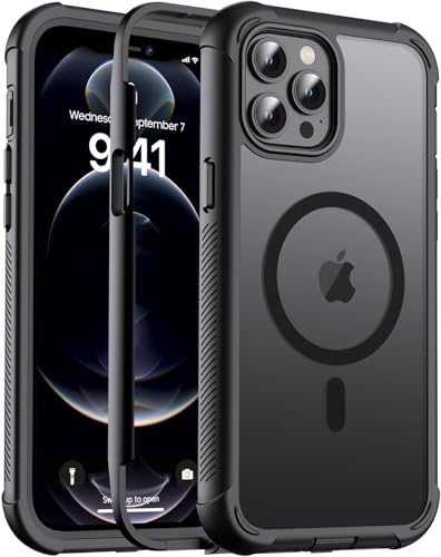 jaroco Magnetic for iPhone 12 Pro Max Case Heavy Duty Protection Black | Compatible with MagSafe,Military Grade Drop Protection,Translucent Matte,Non-Slip,Shockproof 2-Layer Durable Bumper Case - color: Black, size: iPhone 12 Pro Max