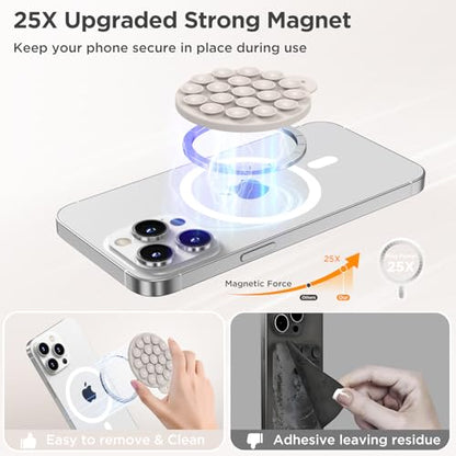 Magnetic Suction Cup Phone Mount with MagSafe, Silicone Hands-Free Grip Holder for iPhone Case and Android, Mirror Shower Phone Stand for Makeup FaceTime Gym Kitchen Bathroom, Stone - color: Stone