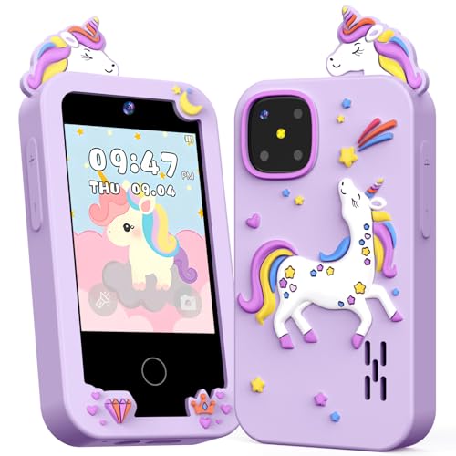 Kids Smart Phone Toys for Girls Age 3-9, Touchscreen Dual Camera Kids Phone, Christmas Birthday Gifts for Age 3 4 5 6 7 8 9, Toddler Learning Play Toy with Music Player, 8G Card - color: Rice White