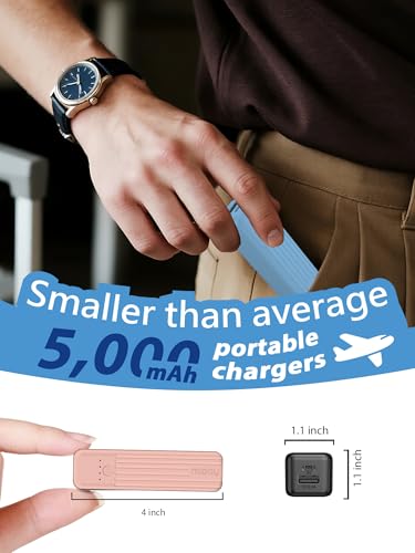 Miady 2-Pack Small Portable Charger 5000mAh Power Bank Travel Battery Pack - color: Cream Blue+ Pink