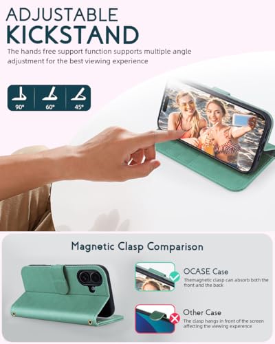 OCASE for iPhone 16 Wallet Case, PU Leather Crossbody Phone Case with Removable Shoulder Strap, Kickstand, RFID Blocking Card Slots, Flip Folio Phone Cover 6.1 Inch 2024, Green - color: Green, size: iPhone 16