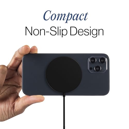 SPOTMINDERS Magnetic Wireless Charger with Stand, 15W Qi Fast Charging Pad for iPhone, AirPods, Samsung, Android & Spotminders Tracking Card, Built-in 1m USB-C Cable, Non-Slip, Cooling, No AC Adapter - size: 1 Pack