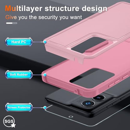 Case Compatible with Moto G Stylus 5G 2024, Full Body Heavy Duty Rugged Shockproof Protective Phone Cover with Lanyard Strap, Tempered Glass Screen Protector, Cute Pink | with Tempered Glass Screen Protector+Lanyard Strap,Rugged Shockproof Protective Phon