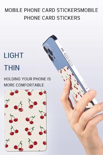 Phone Card Holder, Dual Pocket Leather Phone Wallet Adhesive Stick On, Cute Card Holder, Credit Card Holder for Phone Case Cute Cherry - color: Cute Cherry