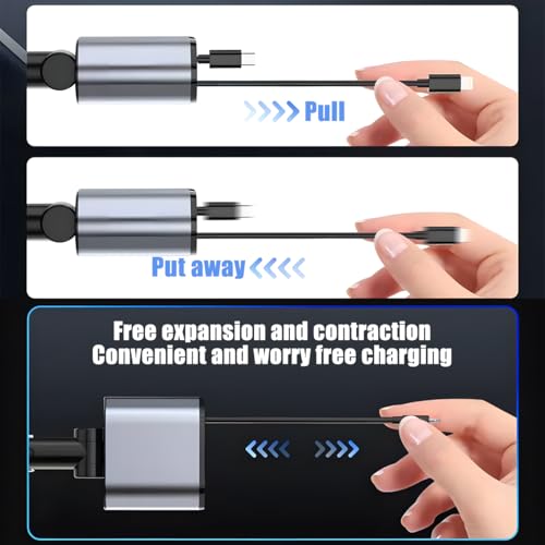 Ankuee Retractable Car Charger, 4 in 1 Fast Charging Vehicle Phone Adapter, 2 Cables 2 USB Ports Automotive Cellphone Charger Accessories, Universal for SUV, Sedan, Truck