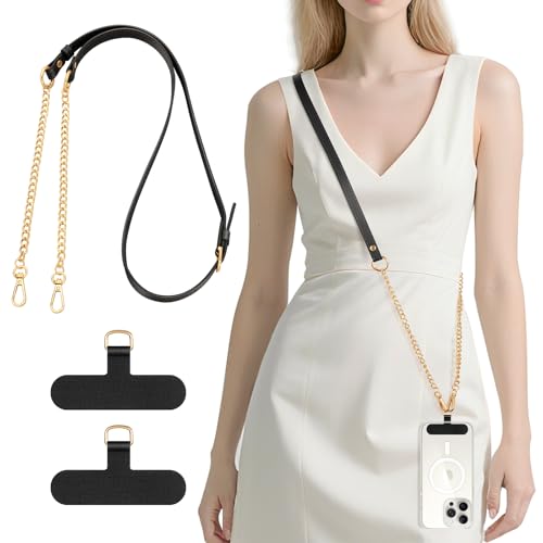 Dadanism Universal Phone Lanyard, Adjustable Crossbody Phone Strap - color: Black & Gold