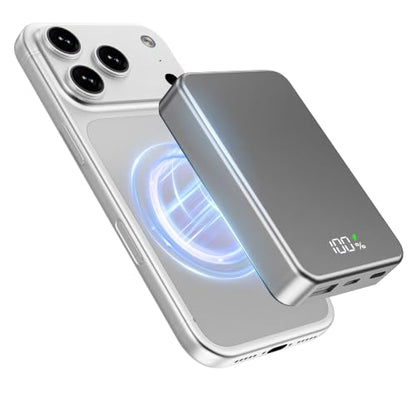 Magnetic Portable Charger for Magsafe Power Bank, 26800mAh 20W PD Large Capacity Aluminum Alloy USB-C in&Out Wireless Fast Charging Battery Pack for iPhone 17Pro Max/16/15/14/13/12 Series, Gray - color: Gray