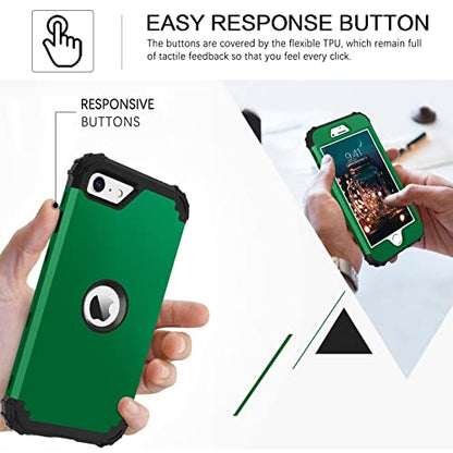 BENTOBEN for iPhone SE 2022 Phone Case and iPhone SE 2020 Case, Heavy Duty 3 in 1 Full Body Rugged Shockproof Hybrid Hard PC Soft Rubber Bumper Drop Protective Girls Women Cover, Deep Green/Black - color: Deep Green/Black