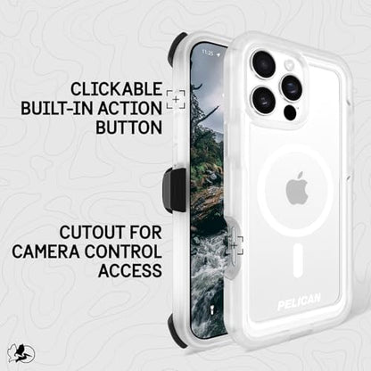 Pelican Voyager iPhone 16 Pro Max Case - Rugged MagSafe Phone Case - Clear | Magnetic Phone Case w/18ft Military Grade Drop Protection - Phone Cover w/ Belt Clip Holster Kickstand for iPhone 16 Pro Max - color: Clear