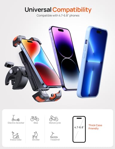 Aomiker Bike Motorcycle Phone Holder Mount - [2025 Quick Release] Bike Phone Holder Handlebar Clamp, Bicycle Scooter Phone Clip for iPhone 15 14 13 12 11 Pro Max Plus Mini, 4.7-6.8" Smartphone - color: Upgraded - Orange