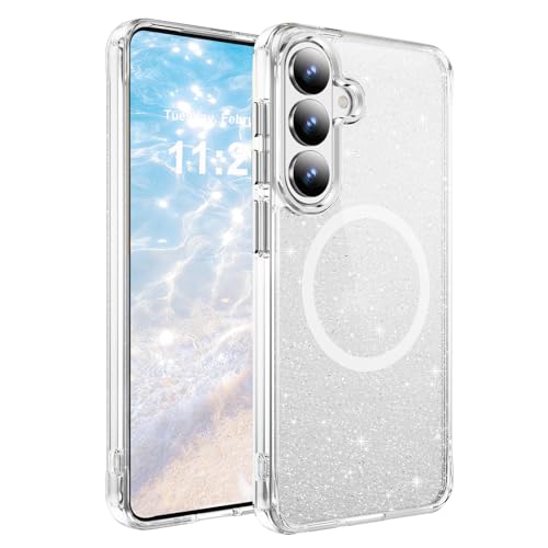 LEMAXELERS Magnetic Glitter Case for Samsung Galaxy S26+ Plus -Clear SF | Clear Crystal Bling Case, Compatible with MagSafe, Shockproof Sparkly Cute Women Girl Cover for Samsung Galaxy S26+ Plus - color: Clear, size: Galaxy S26 Plus