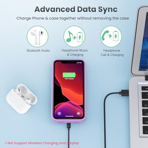 Feob Battery Case for iPhone 11/XR, [2026 Upgraded] 7500mAh Slim Portable Smart Charging Case Rechargeable Protective Extended Charging Cover for iPhone 11/XR-Purple - color: Purple