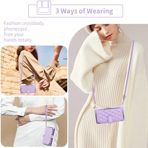 Argyle Wallet Case for iPhone 13 Pro Max 2021 6.7 inch with Wrist Strap Shoulder Strap 9+ Card Slots Phone Zipper Purse Cover for iPhone13promax 5G i Phone13Max Plus iPhone13 ProMax Purple | Wrist/Shoulder Strap, 9+ Card Slots, Zipper Purse, Phone Cover,