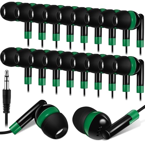 Kanayu 100 Pack Wired Earbuds Bulk for Classroom, No Mic 3.5mm, Green - color: Green