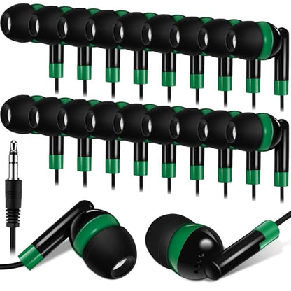 Kanayu 100 Pack Wired Earbuds Bulk for Classroom, No Mic 3.5mm, Green - color: Green