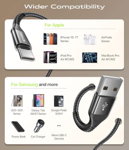 USB A to USB C Cable 3A Fast Charging [2Pack 3FT], USB C Cable for CarPlay - color: Black, size: 3FT, style: USB A to USB C