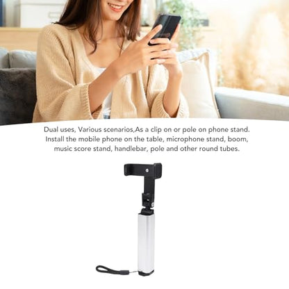 Yunseity Phone Holder, Foldable 360° Adjustable Clamp Clip Mount Cell Phone Stand for Desk Pole Table, Pipe, Pen, Treadmill, Pole Mounted Desk Stand for Table Bedside (Silver) - color: Silver