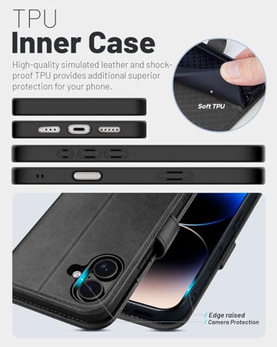 OCASE for iPhone 17 Wallet Case, Card Holder, Graphite | RFID Blocking, Kickstand, Magnetic Closure, PU Leather Flip Folio, Shockproof TPU Shell, Protective Phone Cover (6.3") 2025 - color: Graphite