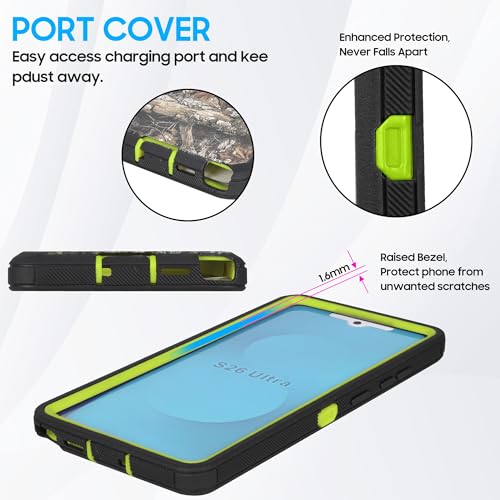 Compatible for Samsung S26 Ultra Rugged Case with Belt Clip Holster & Built-in Screen Protector, Heavy-Duty Full-Body Shockproof Cover, Military-Grade Protective Case (Camo Green) - color: Camo Green