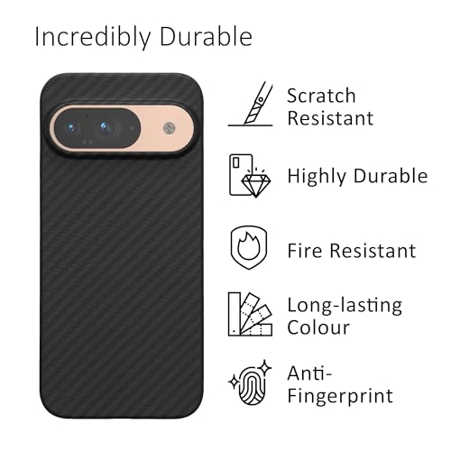 kalibri Aramid Fiber Case Compatible with Google Pixel 9 - Case Super Slim Strong Protective Phone Cover - Black Matte - size: Pixel 9