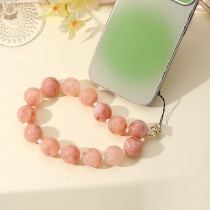 Marble Beaded Phone Wrist Strap Colorful Phones Charm Anti Theft Phones Chain Detachable Hand-Free Y2k Tops - color: Fleshcolor
