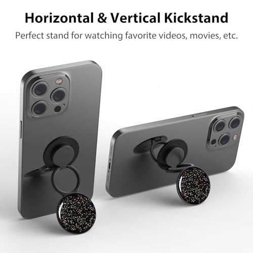 Phone Grip Holder, Phone Ring Holder Finger Kickstand, Adjustable Metal Cell Phone Rings Gripper Stand Work with Magnetic Car Mount for iPhone Samsung &Other Phones - Sky Black - color: Sky Sparkle Black