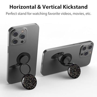 Phone Grip Holder, Phone Ring Holder Finger Kickstand, Adjustable Metal Cell Phone Rings Gripper Stand Work with Magnetic Car Mount for iPhone Samsung &Other Phones - Sky Black - color: Sky Sparkle Black