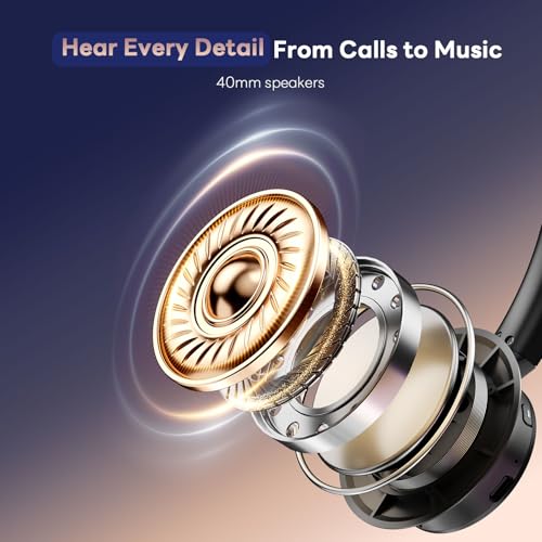 Wireless Headset with Mic for Work, Bluetooth Headset, Mic Clear Calls, Wireless Headphones with AI Noise Cancelling Microphone (Bluetooth 5.3 & Mic Mute), for Laptop (Without USB Dongle)