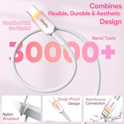 USB A to USB C Cable 10FT 2-Pack, 60W Fast Charging, 480Mbps Data - color: Pink Gradient, size: 10FT