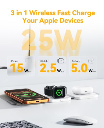 25W 3 in 1 Charging Station for Apple,Foldable Magnetic Wireless Charger - size: 25W White 1Pack