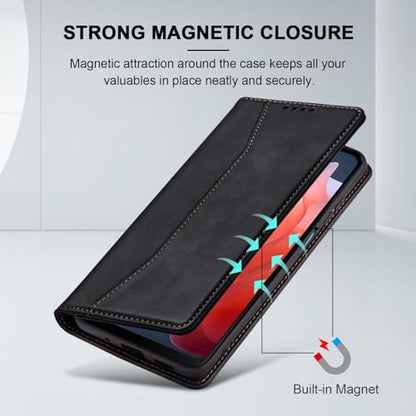 Jasonyu Flip Wallet Case for Moto G Play 4G (2024),Leather Magnetic Folio Cover with Card Holder,Kickstand - TPU Shockproof Durable Protective Phone Case,Black | PU Leather Magnetic Folio Cover,with Card Holder,Kickstand,TPU Shockproof,Durable,Protective