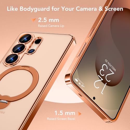 GolbinBox Magnetic for Samsung Galaxy S26 Ultra Case with 360° Spin Stand | [Compatible with MagSafe][Military Drop Protection] Shockproof Galaxy S26 Ultra Phone Cover with Kickstand, Orange/Clear - color: Orange/Clear