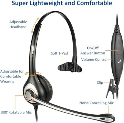 Wantek Cell Phone Headset with Microphone Noise Cancelling for Laptops, PC,3.5mm Jack,Volume Control,Wired Computer Headsets for Zoom Skype,for Office,Business, Call Center, Clear Chat（Black） - color: Black