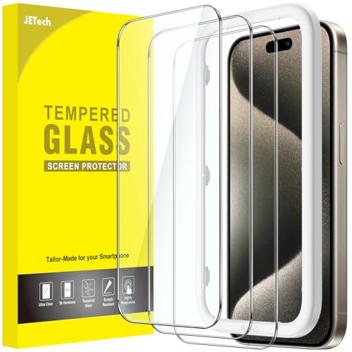 JETech Screen Protector for iPhone 15 Pro Max, 3-Pack | 9H Tempered Glass, HD Clear, Anti-Scratch Protection, Easy Installation Tool - size: iPhone 15 Pro Max