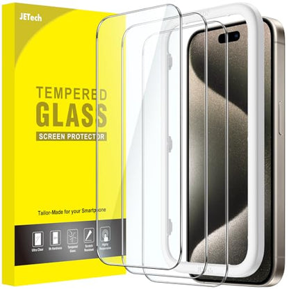 JETech Screen Protector for iPhone 15 Pro Max, 3-Pack | 9H Tempered Glass, HD Clear, Anti-Scratch Protection, Easy Installation Tool - size: iPhone 15 Pro Max