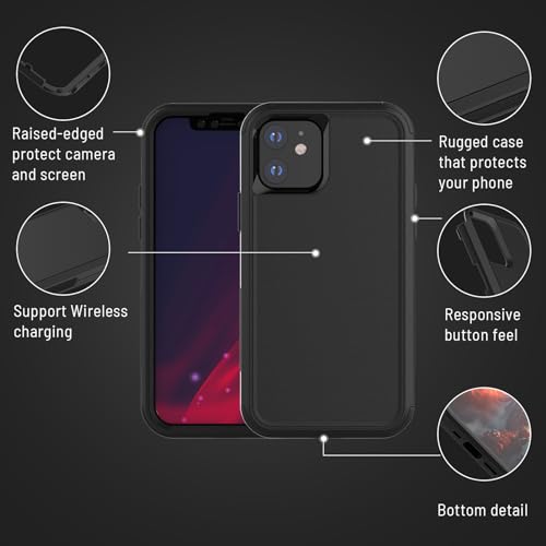 X-belmox Heavy Duty Case for iPhone 12/12 Pro with Screen Protector (Black) | 3-Layers Military Grade Drop Protection Phone Case, Shockproof Rugged Case Cover for iPhone 12/12 Pro 6.1 Inch - color: Black