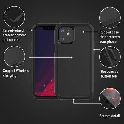 X-belmox Heavy Duty Case for iPhone 12/12 Pro with Screen Protector (Black) | 3-Layers Military Grade Drop Protection Phone Case, Shockproof Rugged Case Cover for iPhone 12/12 Pro 6.1 Inch - color: Black