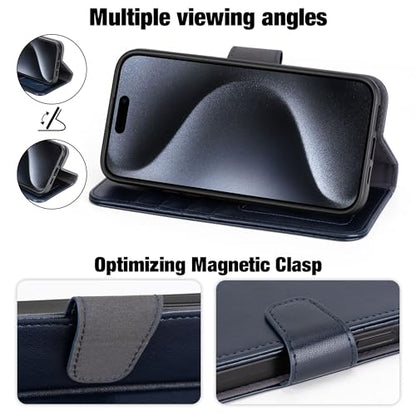 Arae Compatible with iPhone 15 Pro Case with Card Holder and Wrist Strap Wallet Flip Cover for iPhone 15 Pro 6.1 inch,Blue - color: Blue, size: iPhone 15 Pro 6.1 inch