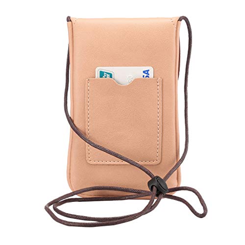 Cell Phone Neck Pouch, PU Leather Carrying Bag with Credit Card Holder Adjustable Strap, Small Travel Purse for iPhone 11 XR XS Max SE 8 7 6 Plus, Galaxy S10 S7 Edge A10 J7, Moto G6 (Pink) - color: 01 Pink